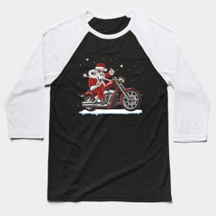 Santa Claus Riding A Motorbike Christmas Funny Baseball T-Shirt